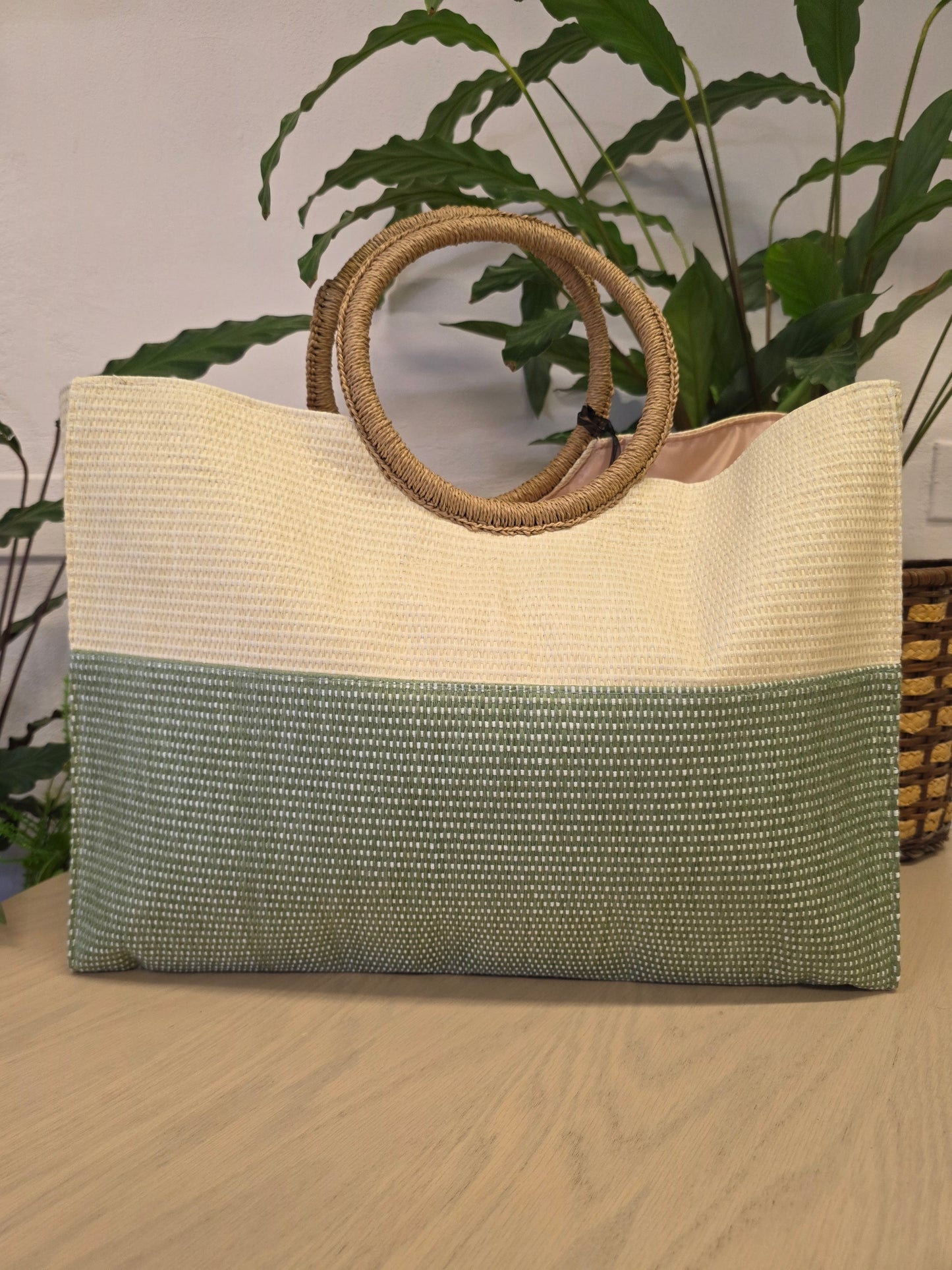 Borsa in Paglia Verde Militare Mimì-Muà