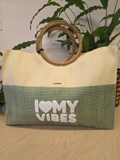 Borsa in Paglia Verde Militare Mimì-Muà