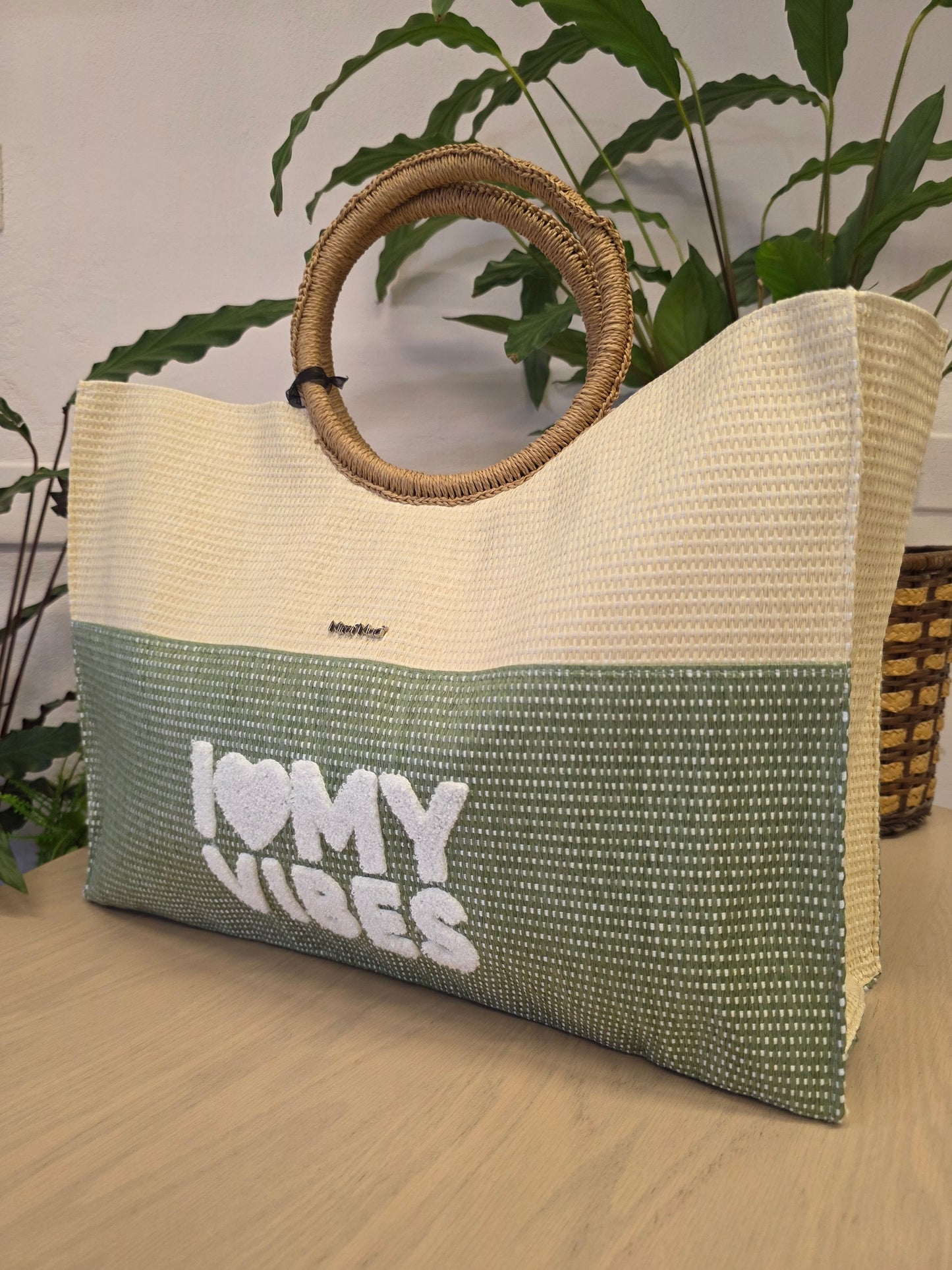 Borsa in Paglia Verde Militare Mimì-Muà
