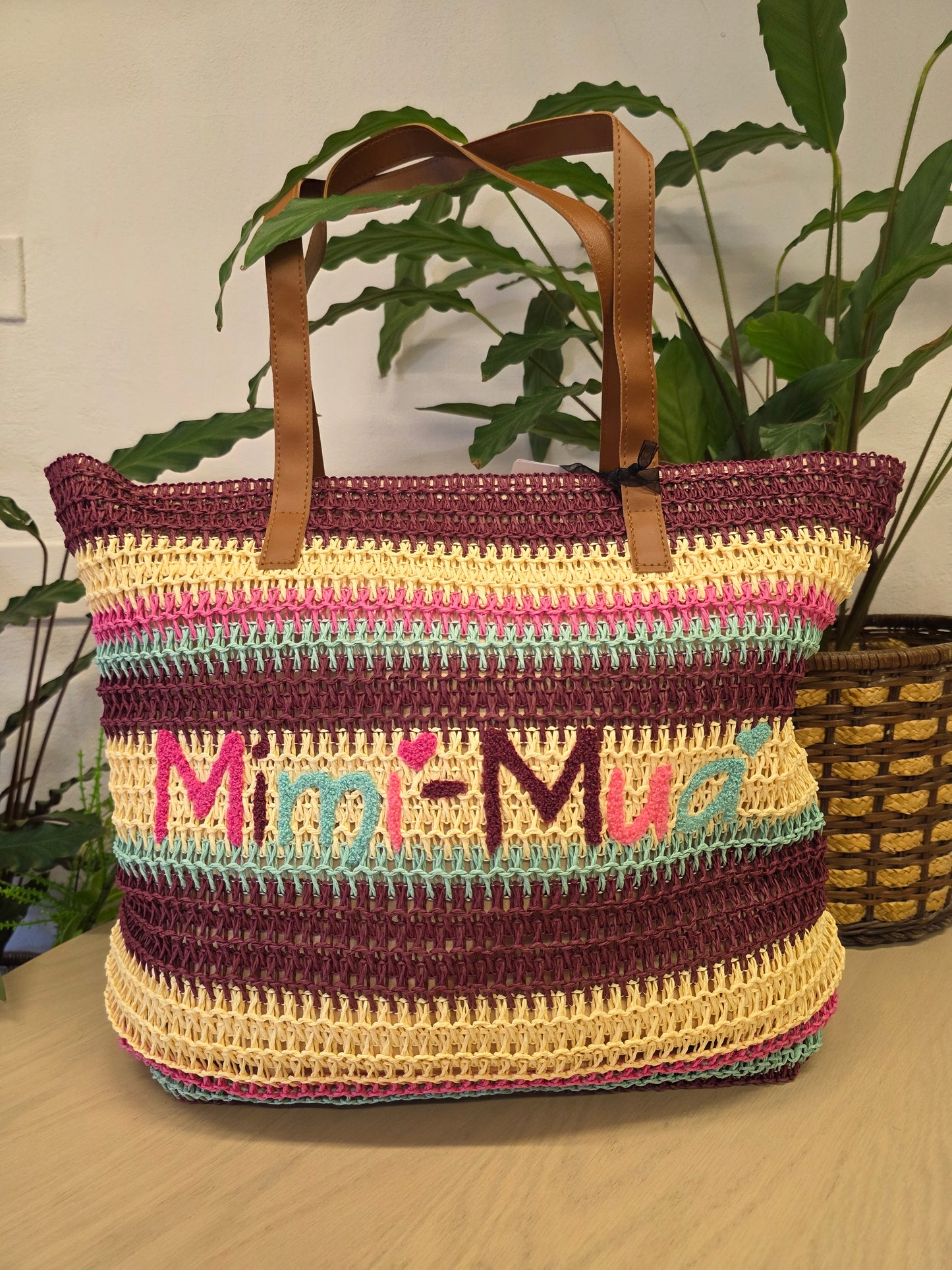 Shopper a Righe in Straw Paper