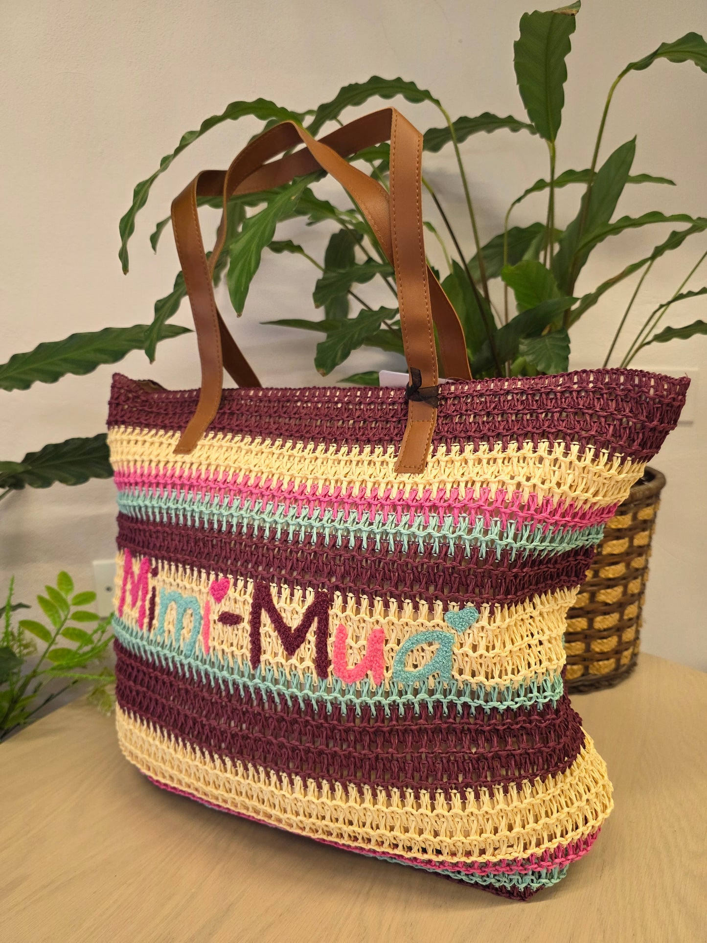 Shopper a Righe in Straw Paper