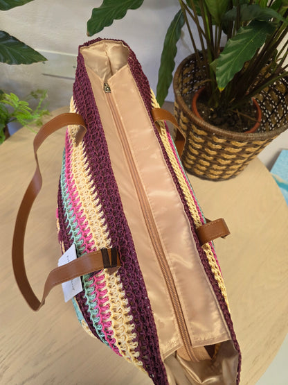Shopper a Righe in Straw Paper