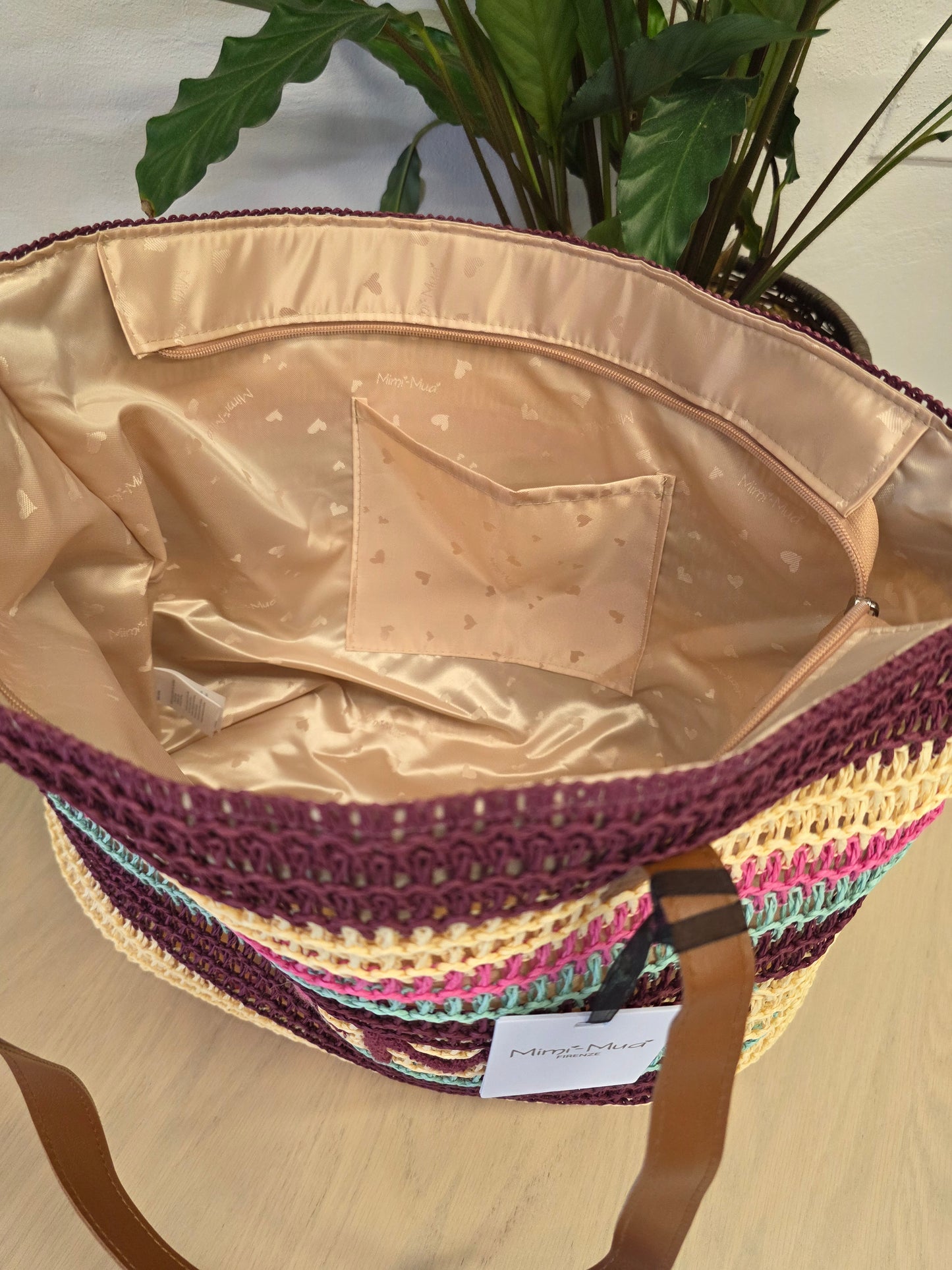Shopper a Righe in Straw Paper